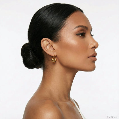 Puffy Heart Drop Huggie Gold Hoops