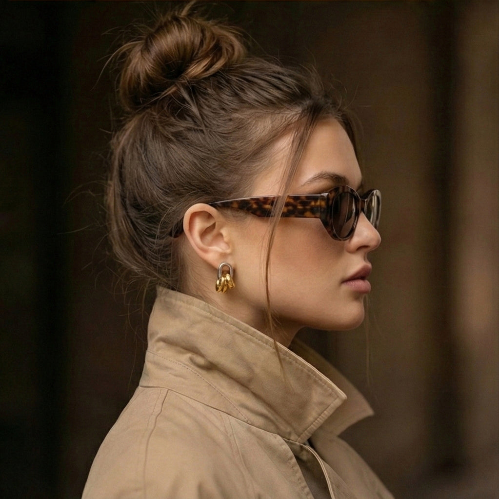 Mixed Metal Cluster Gold Drop Earrings