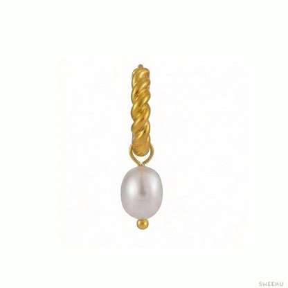 Twisted Rope Gold Pearl Drop Hoops