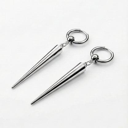 Industrial Spike Dangle Silver Hoops