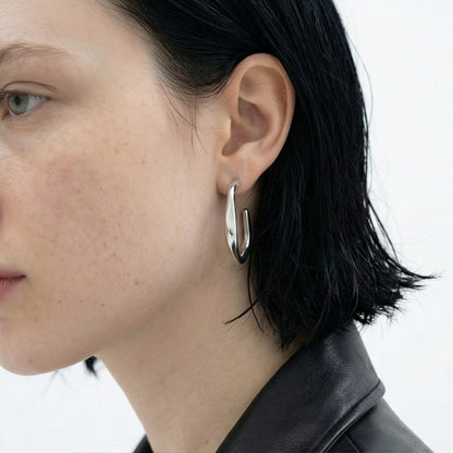 Fluid Organic Silver C-Hoops - Sculptural & Minimalist