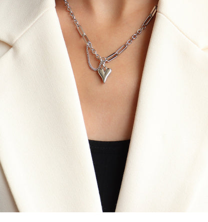 Puffy Heart Mixed Chain Necklace & Bracelet Set