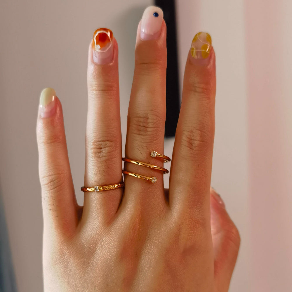 Hammered Thin Band CZ Stacking Ring