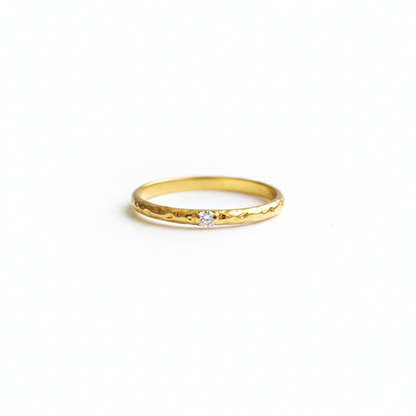 Hammered Thin Band CZ Stacking Ring
