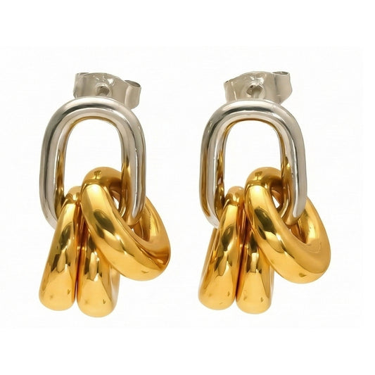 Mixed Metal Cluster Gold Drop Earrings
