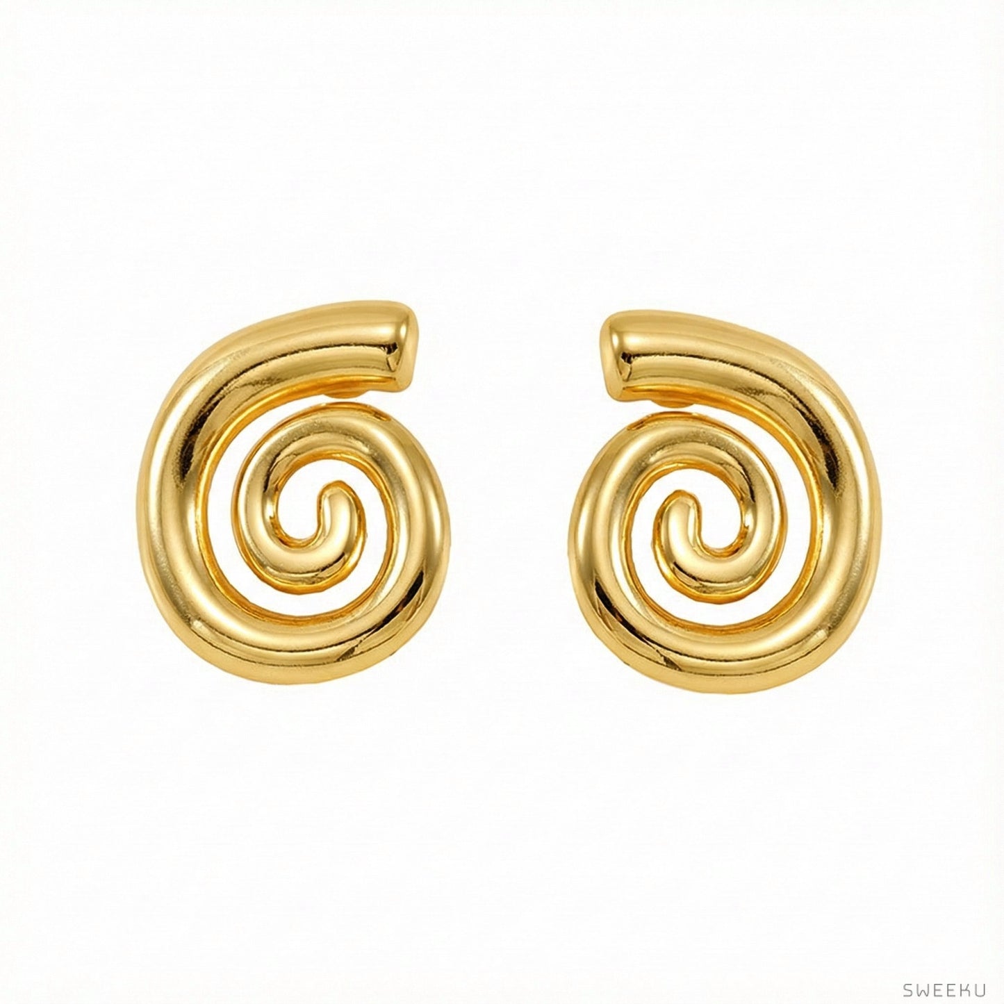 Sculptural Spiral Gold Stud Earrings - SWEEKU