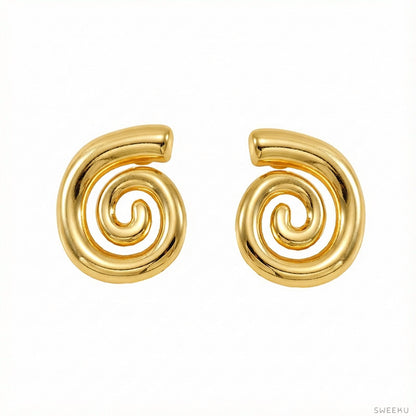Sculptural Spiral Gold Stud Earrings - SWEEKU