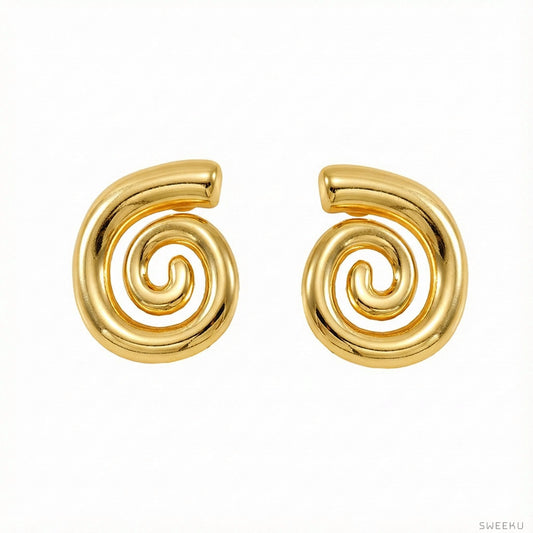 Sculptural Spiral Gold Stud Earrings - SWEEKU