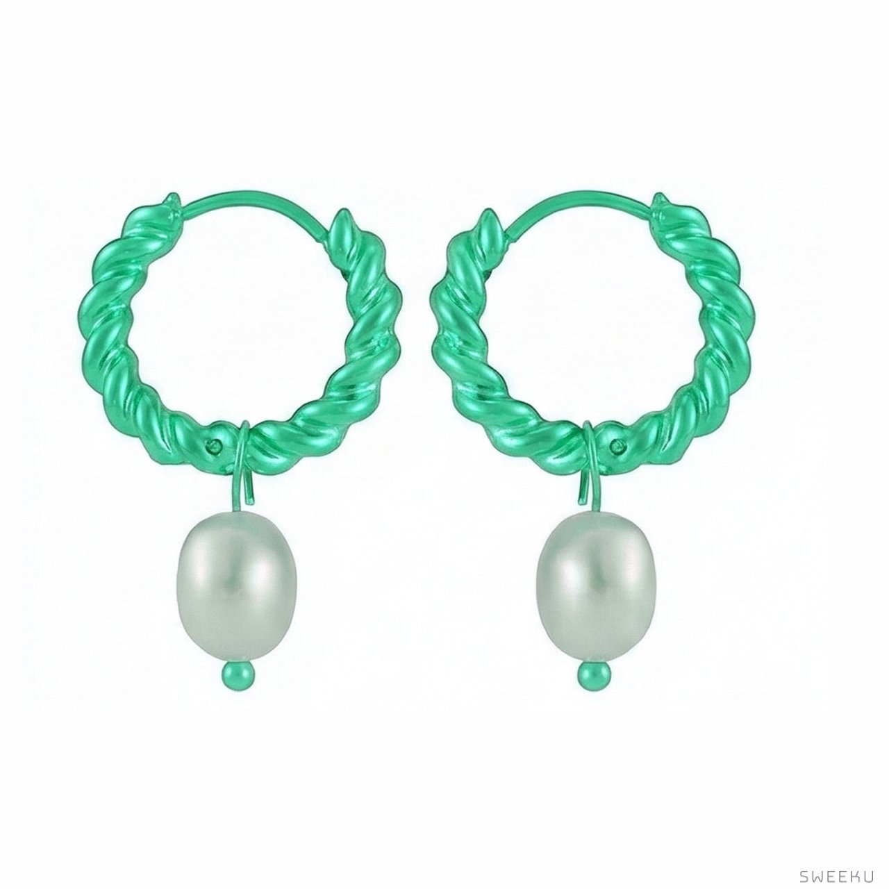 Twisted Rope Gold Pearl Drop Hoops