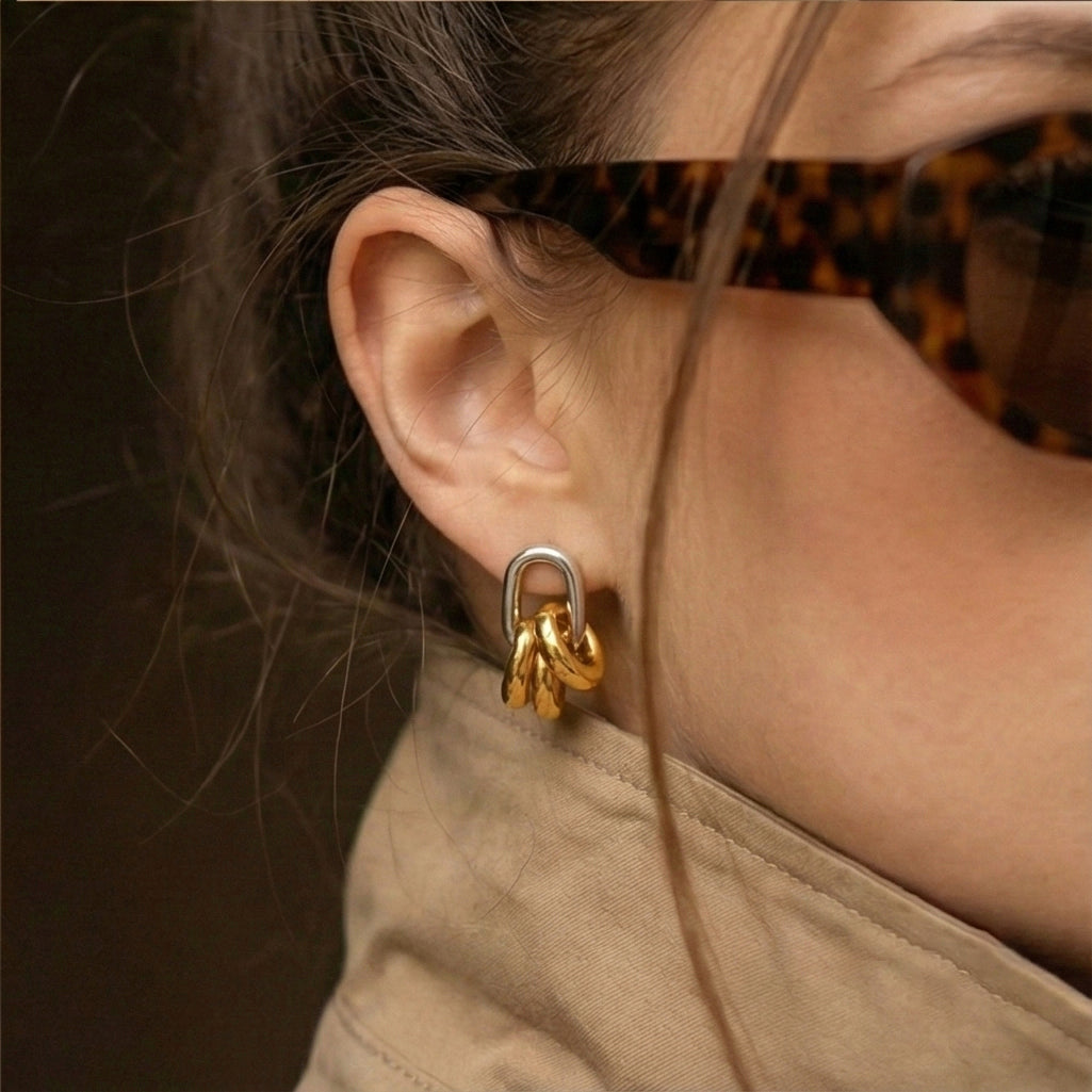 Mixed Metal Cluster Gold Drop Earrings