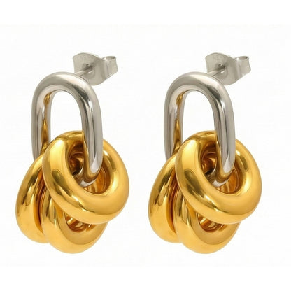 Mixed Metal Cluster Gold Drop Earrings