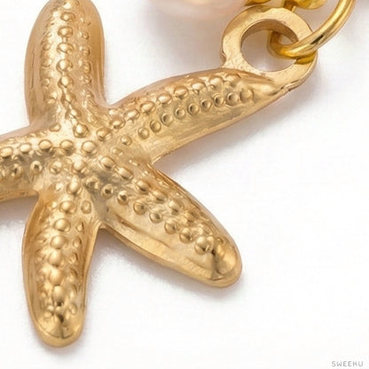 Starfish & Pearl Drop Gold Studs - Coastal Chic