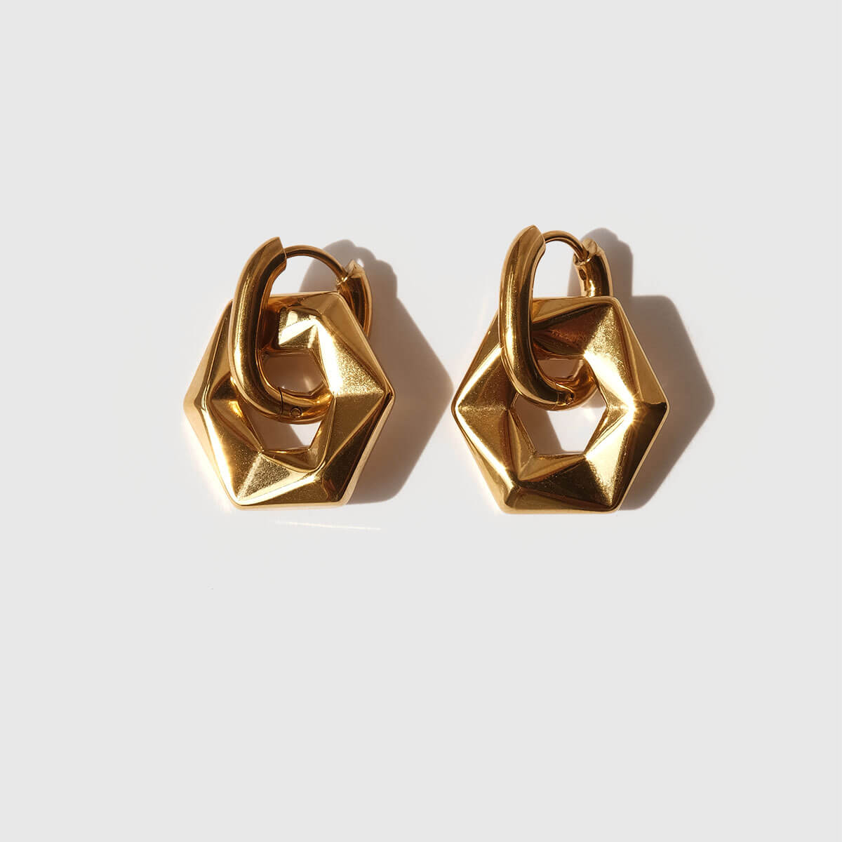 Chunky Hexagon Link Gold Earrings