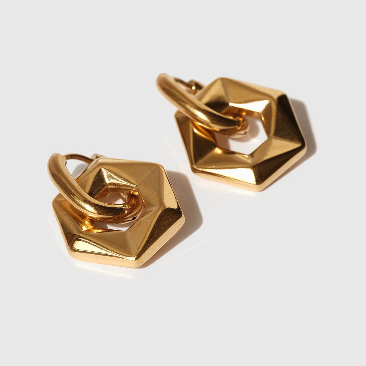 Chunky Hexagon Link Gold Earrings