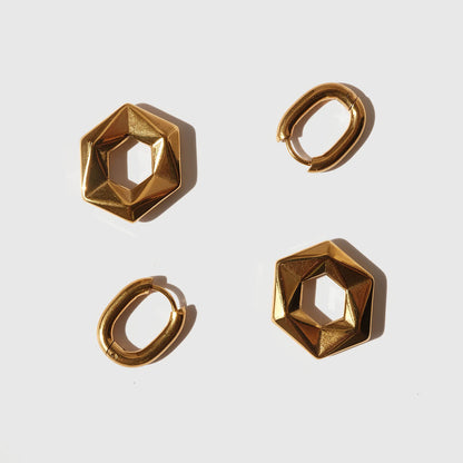 Chunky Hexagon Link Gold Earrings