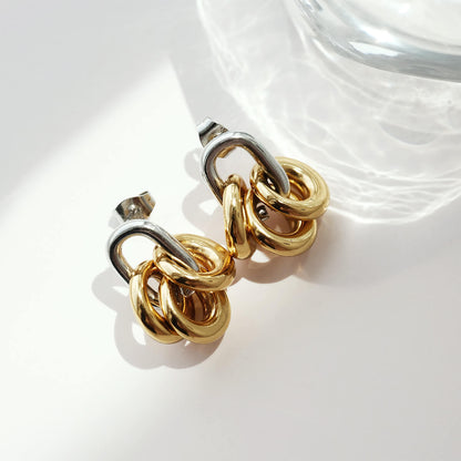 Mixed Metal Cluster Gold Drop Earrings