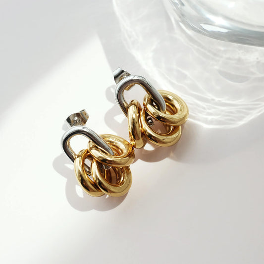 Mixed Metal Cluster Gold Drop Earrings