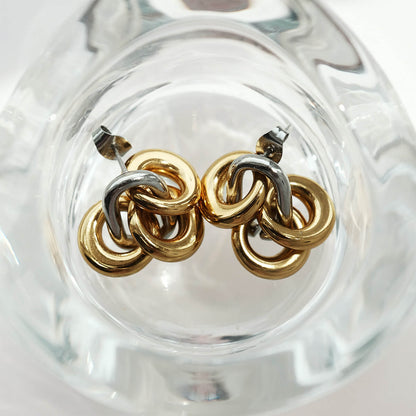 Mixed Metal Cluster Gold Drop Earrings