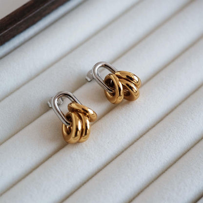 Mixed Metal Cluster Gold Drop Earrings
