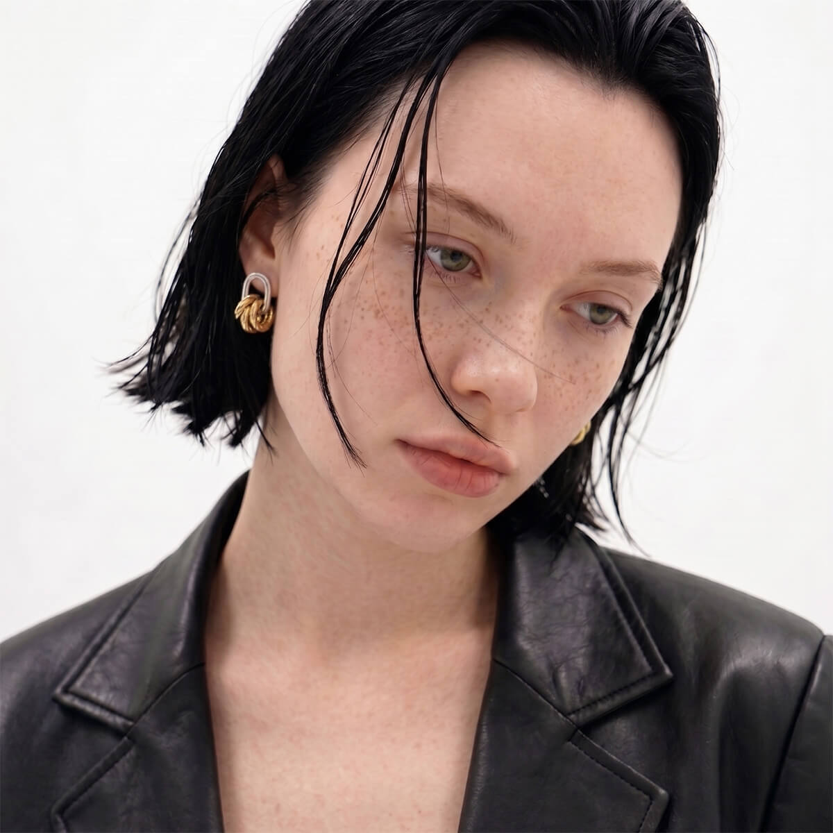 Mixed Metal Cluster Gold Drop Earrings