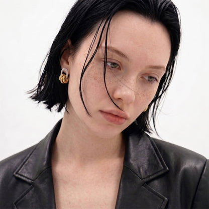 Mixed Metal Cluster Gold Drop Earrings