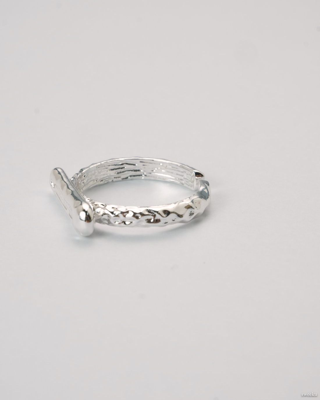 Molten Line Ring with organic silver ridge design and adjustable band