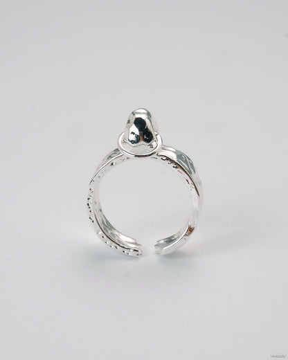 Silver plated molten loop ring worn on hand, adjustable open design