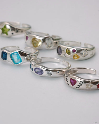 Nova Spectrum Ring Set with colorful gemstones on silver bands