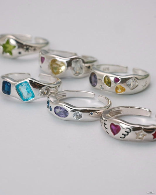 Nova Spectrum Ring Set with colorful gemstones on silver bands