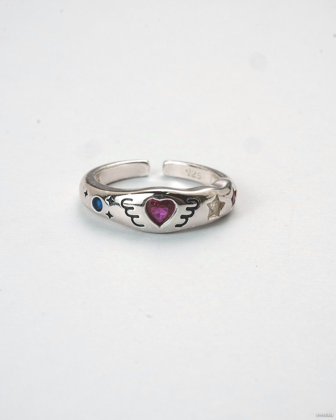 Nova Spectrum Ring Set with colorful gemstones on silver bands