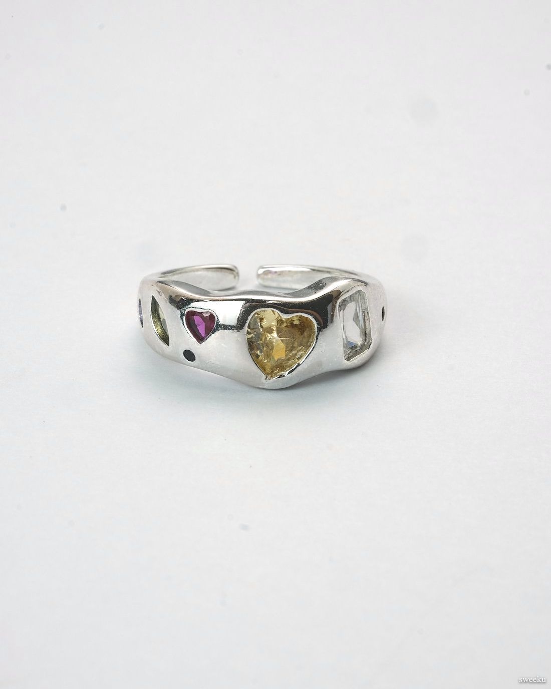 Nova Spectrum Ring Set with colorful gemstones on silver bands