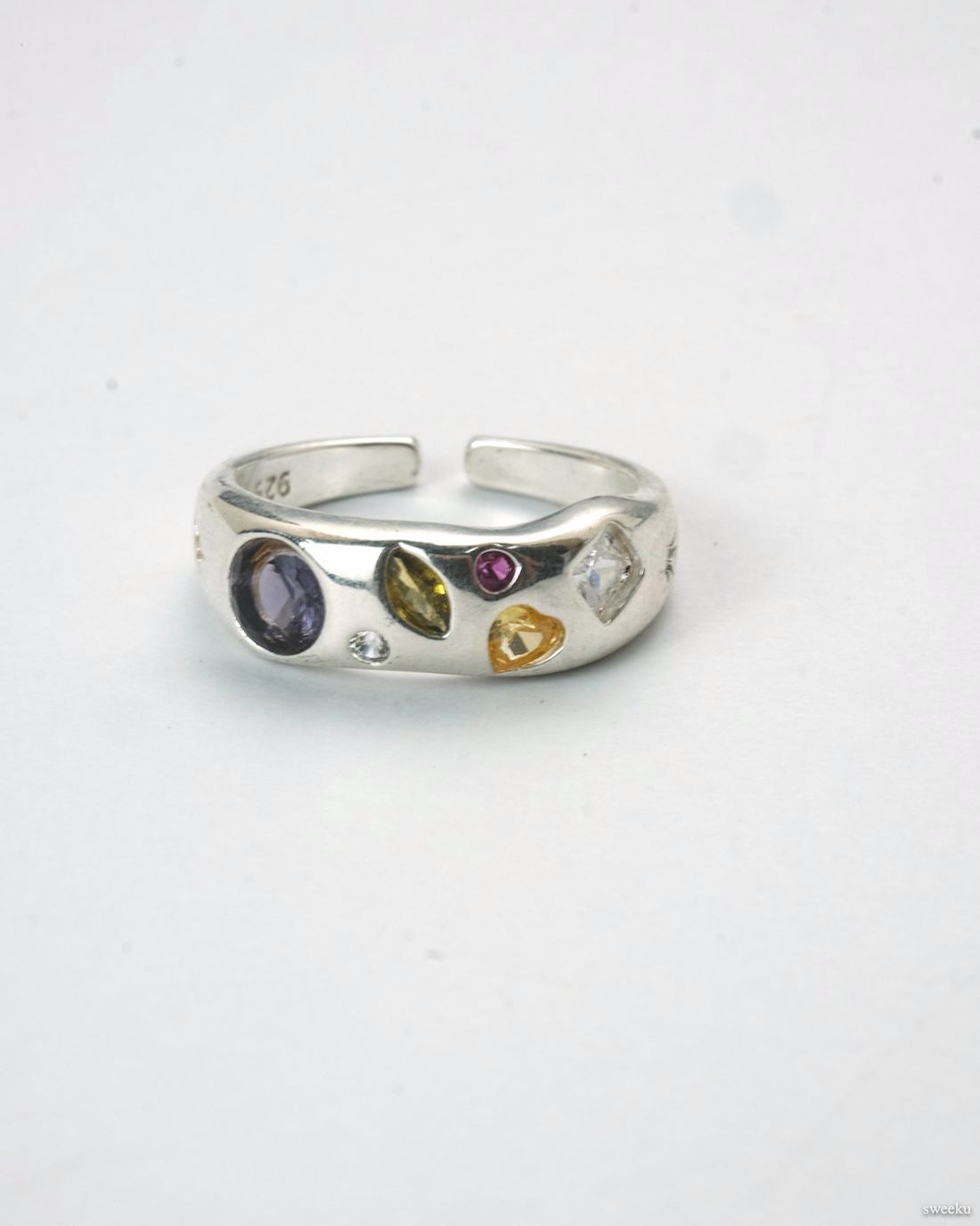 Nova Spectrum Ring Set with colorful gemstones on silver bands
