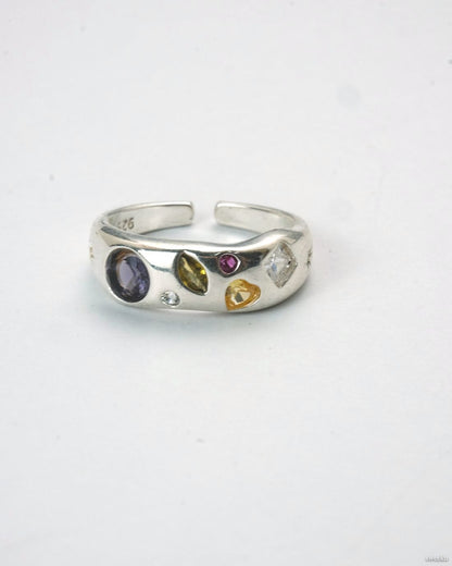 Nova Spectrum Ring Set with colorful gemstones on silver bands