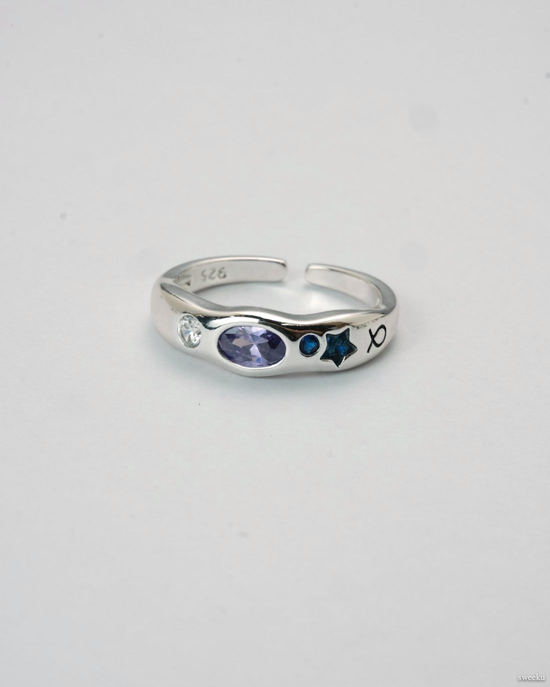 Nova Spectrum Ring Set with colorful gemstones on silver bands