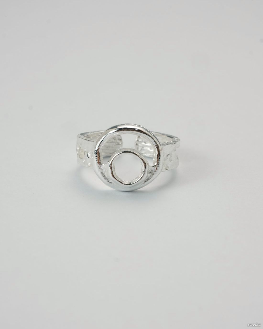 Orbit Flow Ring with molten silver double-circle design