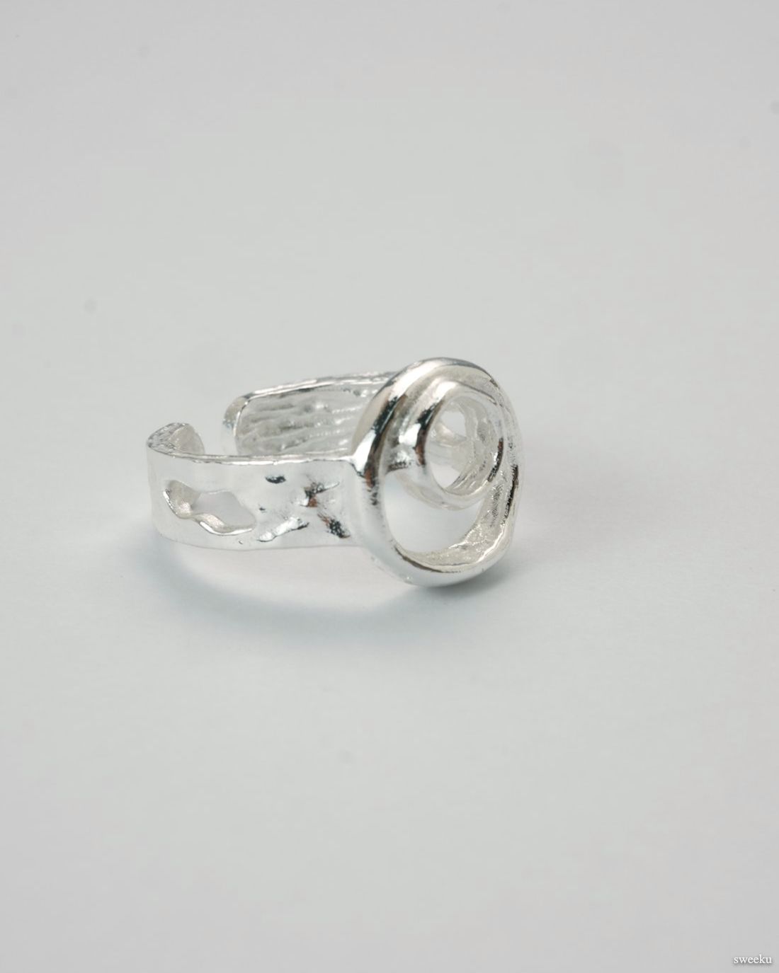 Orbit Flow Ring with molten silver double-circle design