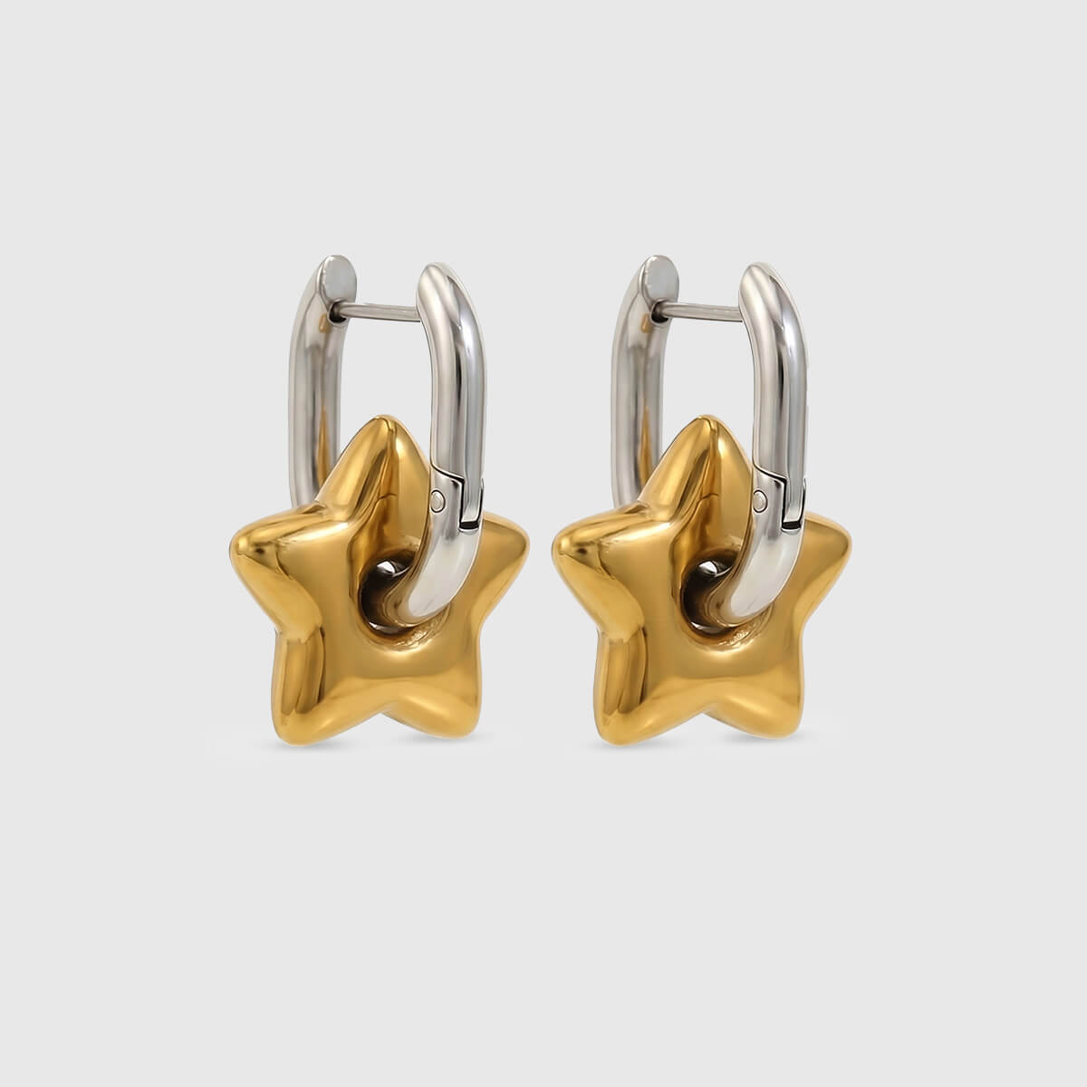 Polished Star Two-Tone Hoop Earrings