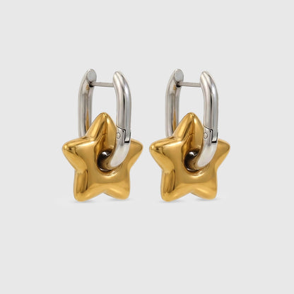 Polished Star Two-Tone Hoop Earrings