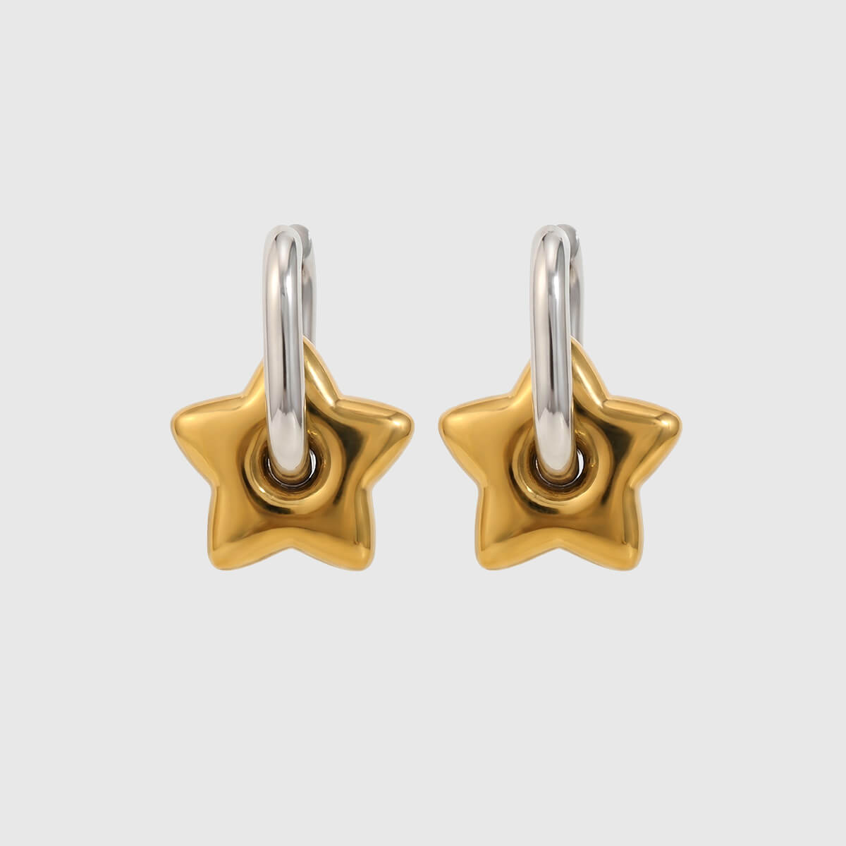 Polished Star Two-Tone Hoop Earrings