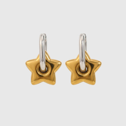Polished Star Two-Tone Hoop Earrings