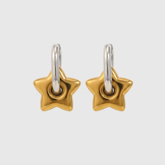 Polished Star Two-Tone Hoop Earrings