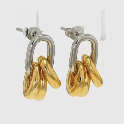 Mixed Metal Cluster Gold Drop Earrings