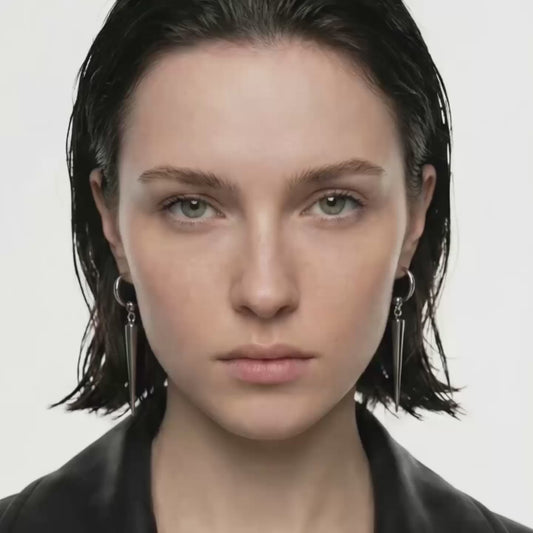 Industrial Spike Dangle Silver Hoops