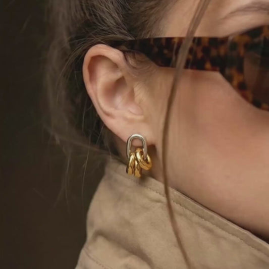 Mixed Metal Cluster Gold Drop Earrings