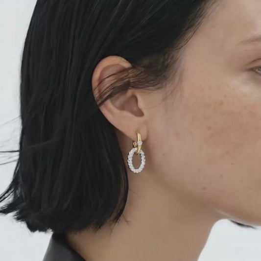 Rope Twist Mixed Metal Hoop Earrings with Solitaire CZ