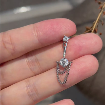 Silver Tassel Chain CZ Ear Jacket Stud Earrings