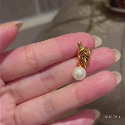 Sculptural Knot Pearl Drop Earrings