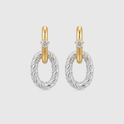 Rope Twist Mixed Metal Hoop Earrings with Solitaire CZ