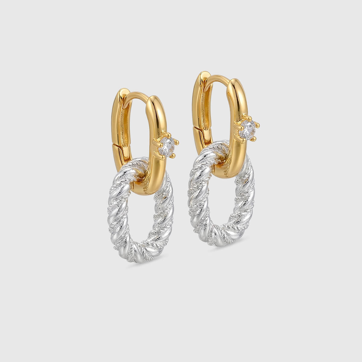 Rope Twist Mixed Metal Hoop Earrings with Solitaire CZ