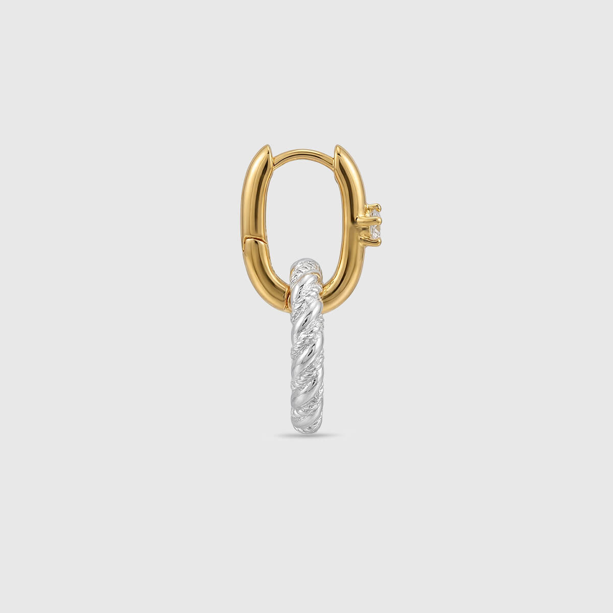 Rope Twist Mixed Metal Hoop Earrings with Solitaire CZ